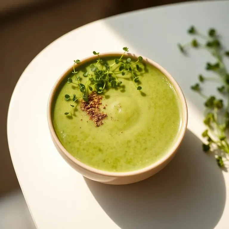 Green soup finished with microgreens